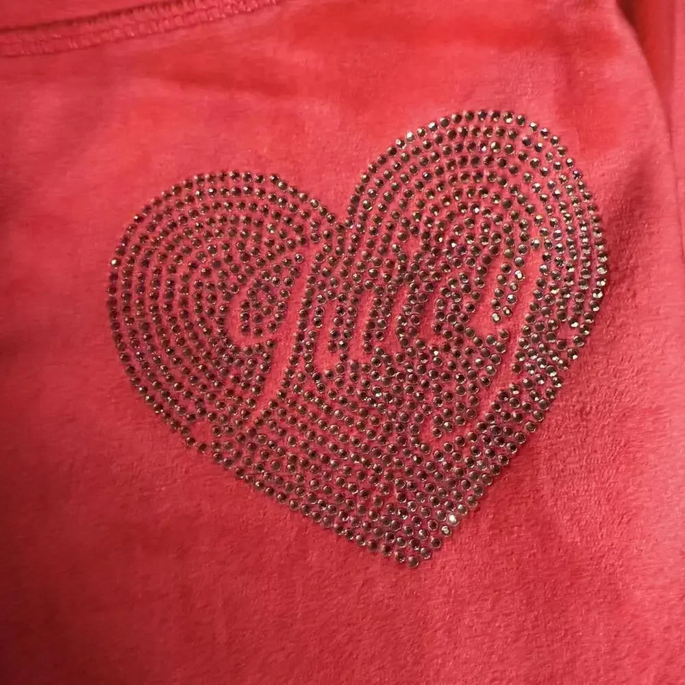 Juicy Couture Pink Velour Rhinestone Heart Tracksuit Set Hoodie Pants L NWT